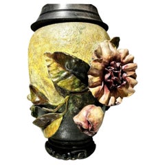 French Barbotine Majolica Vase In The Form Of A Lamp 1880’s