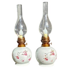 Pair of Vintage Vintage 1950’s Limoges Floral Porcelain Electric Lamps