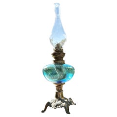 Antique Country French Turquoise Blue Glass Font Ornate Base
