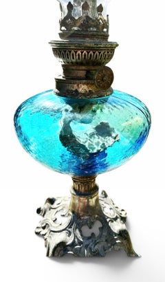 Antique Country French Turquoise Blue Glass Font Ornate Base