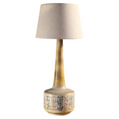 Hand-Decorated Ceramic Table Lamp with Bird Frieze by René Maurel, France, 1973