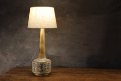 Hand-Decorated Ceramic Table Lamp with Bird Frieze by René Maurel, France, 1973