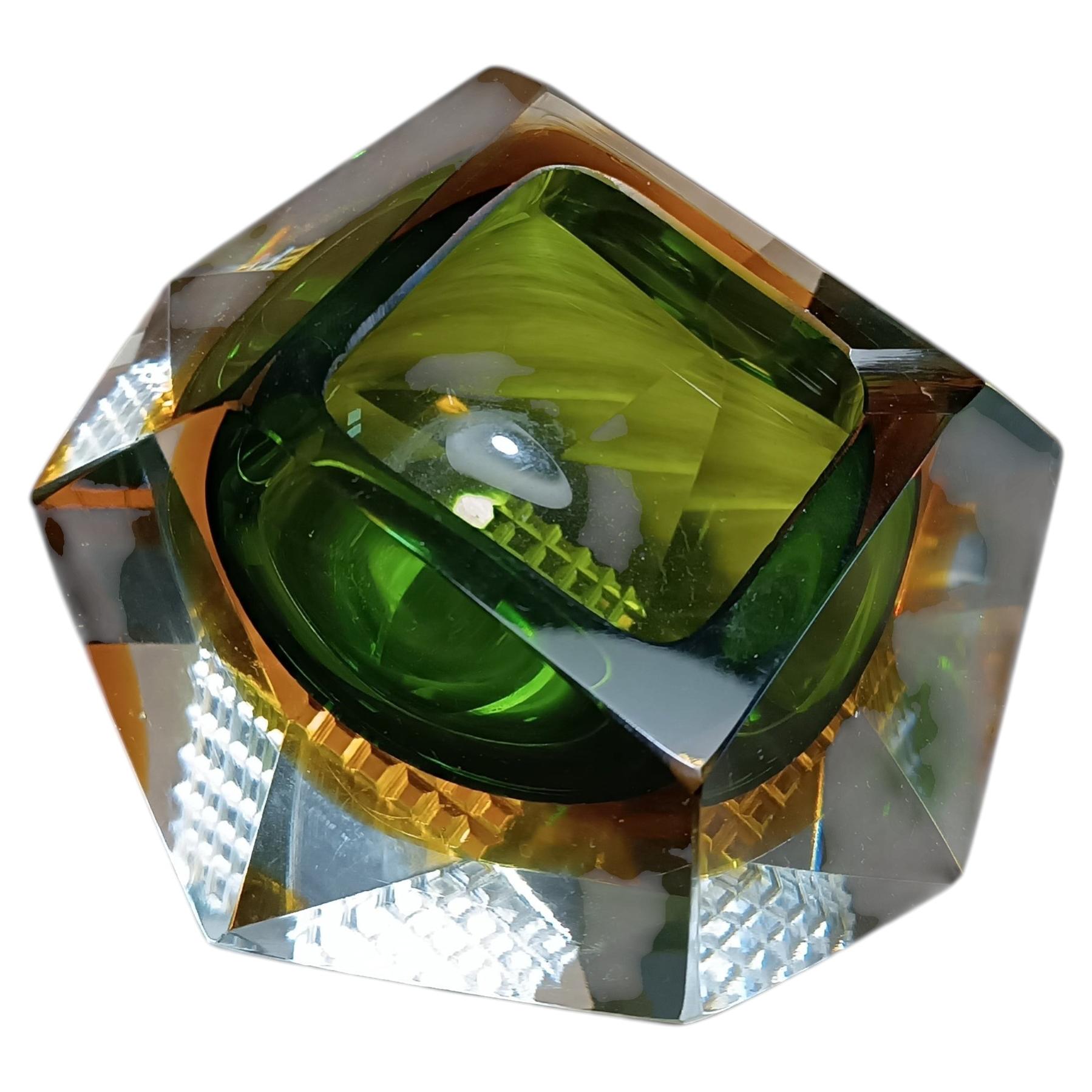Mid-Century Murano Glass Ashtray or Bowl by Flavio Poli, Faceted Murano Glass