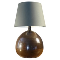 Warm Earthy Brown Satin Glazed Ceramic Table Lamp by Roland Zobel, France, 1960