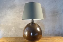 Warm Earthy Brown Satin Glazed Ceramic Table Lamp by Roland Zobel, France, 1960