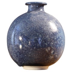 Stoneware Round Vase with Blue Enamel by Monique Macherel, France, circa 1970