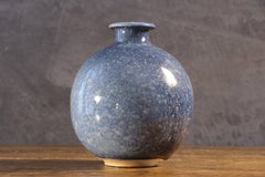 Stoneware Round Vase with Blue Enamel by Monique Macherel, France, circa 1970