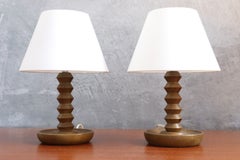 Pair of Turned Wood Table Lamps Attributed to Charles Dudouyt, French c.1940