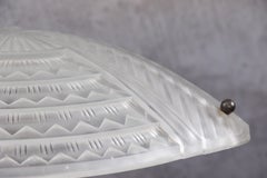 Signed Noverdy Art Deco Table Lamp, Wrought Iron & Frosted Glass Shade c.1930