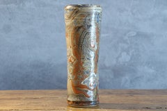 French La Borne Studio Pottery Cylinder Lava Glaze Stoneware Vase c.1970