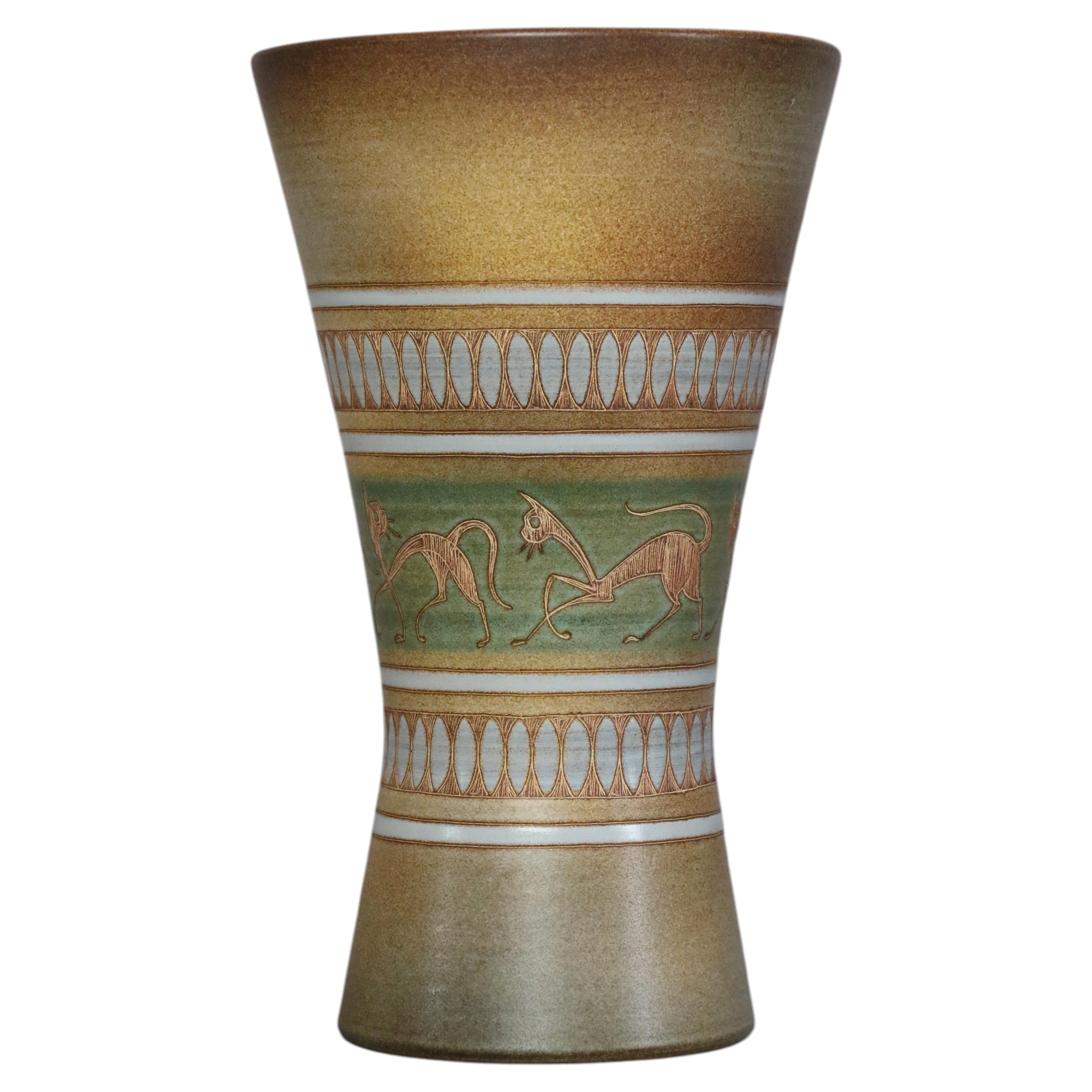 René Maurel French Ceramic Diabolo Cats Vase, Vallauris Golden Age Dated 1967 For Sale