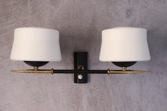 Mid-Century French Double Wall Sconce by Arlus with Opaline Glass Shades, Circa