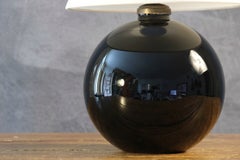 French Mid-Century Black Opaline Glass Ball Lamp, Attributed to Jacques Adnet