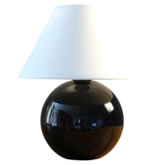 French Mid-Century Black Opaline Glass Ball Lamp, Attributed to Jacques Adnet