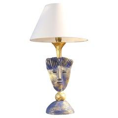 Lámpara de mesa vintage de color azul y bronce dorado, de Pierre Casenove, Francia, década de los 90