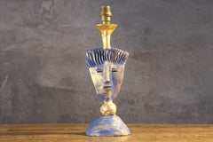 Lámpara de mesa vintage de color azul y bronce dorado, de Pierre Casenove, Francia, década de los 90