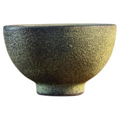 Moss Green Lava Glaze Footed Bowl Attributed to Jacques and Dani Ruelland, 1960s