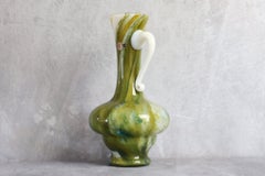 Green and White Opaline Glass Pitcher Attributed to Carlo Moretti, Circa 1970
