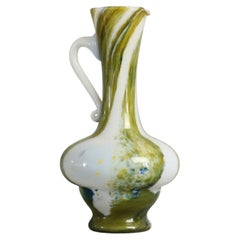 Green and White Opaline Glass Pitcher Attributed to Carlo Moretti, Circa 1970