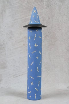 Tall Blue and Black Postmodern Ceramic Lidded Box with Confetti Decor, 1980s