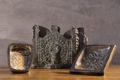 Set of Three Brutalist Stoneware Dishes and Vase by Joe and Pat Rowland, 1970s