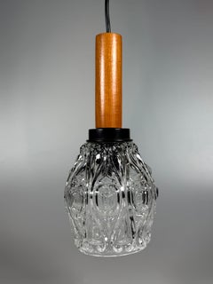 1960s 1970s Ceiling Lamp Pendant Lamp in Teak & Glass Mid-Century Space Age