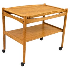 1960s 1970s Oak Serving Trolley with Tray by Poul Hundevad Denmark