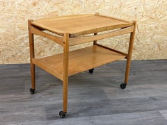 1960s 1970s Oak Serving Trolley with Tray by Poul Hundevad Denmark