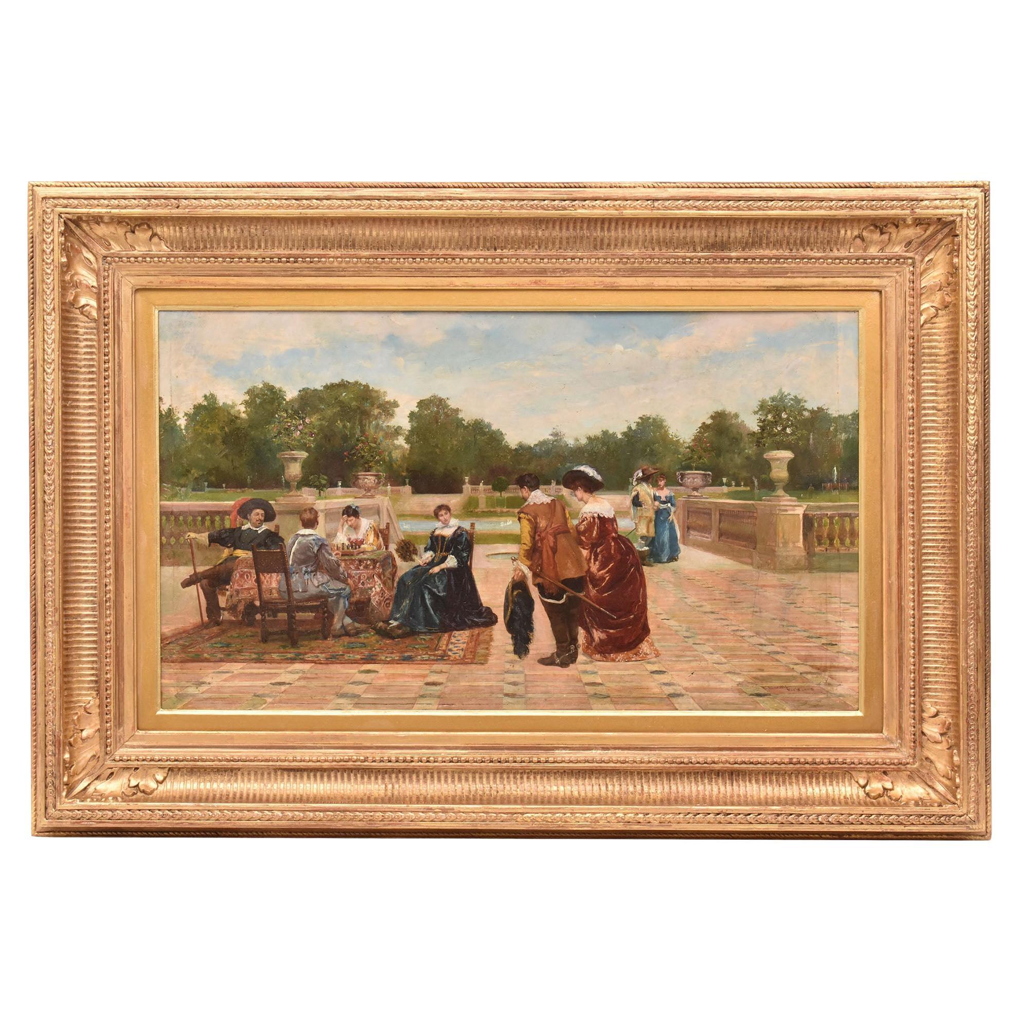 Quadro Antico, Nobili Vestiti Eleganti, Filippo Baratti, Olio Su Tela, XIX.