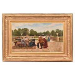 Pintura antigua, Nobles vestidos elegantes, Filippo Baratti, Óleo sobre lienzo, XIX.