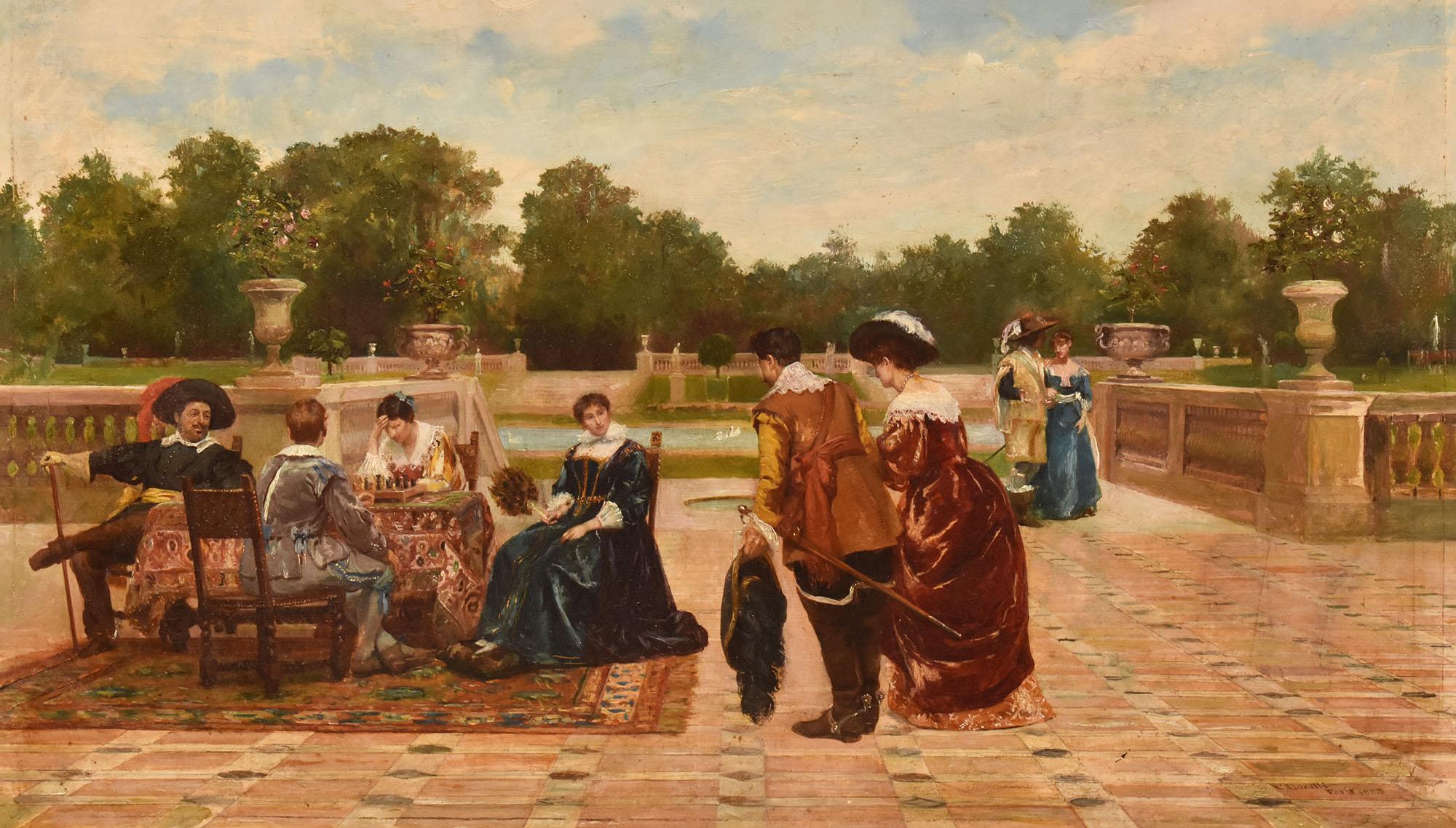 Antikes Gemälde, Edle elegante Kleider, Filippo Baratti, Öl auf Leinwand, 19. (Französisch) im Angebot