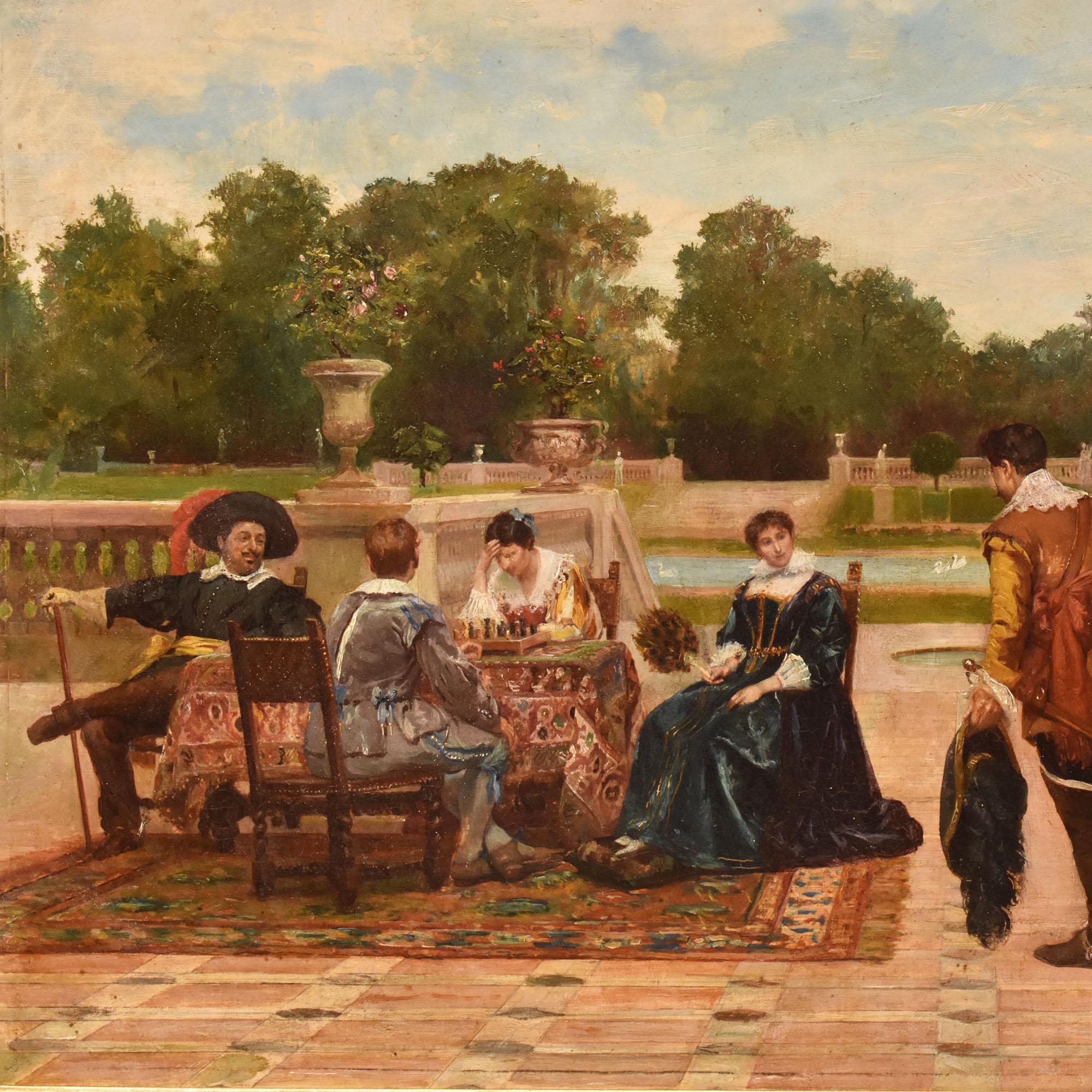 Antikes Gemälde, Edle elegante Kleider, Filippo Baratti, Öl auf Leinwand, 19. (Napoleon III.) im Angebot