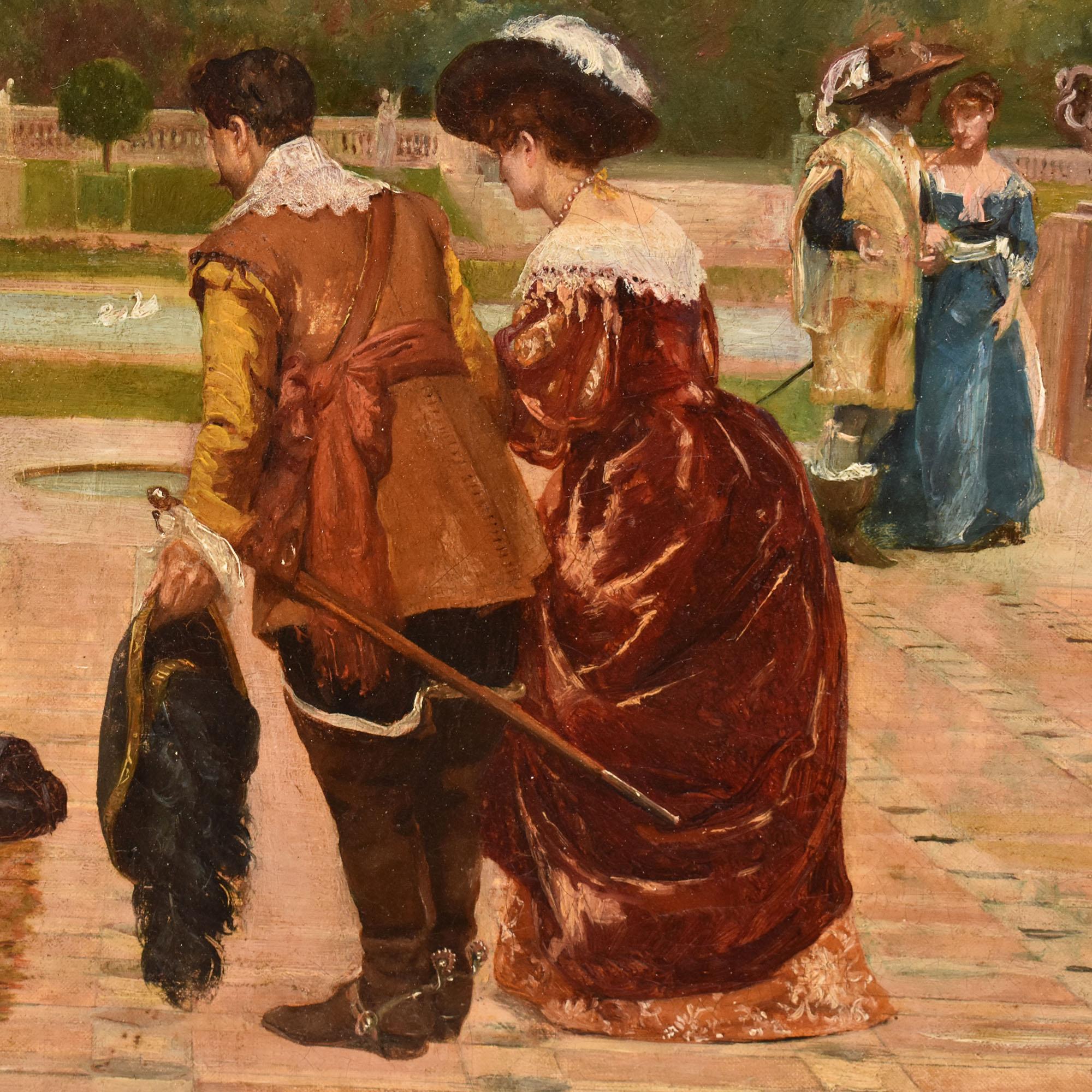 Antikes Gemälde, Edle elegante Kleider, Filippo Baratti, Öl auf Leinwand, 19. (19. Jahrhundert) im Angebot