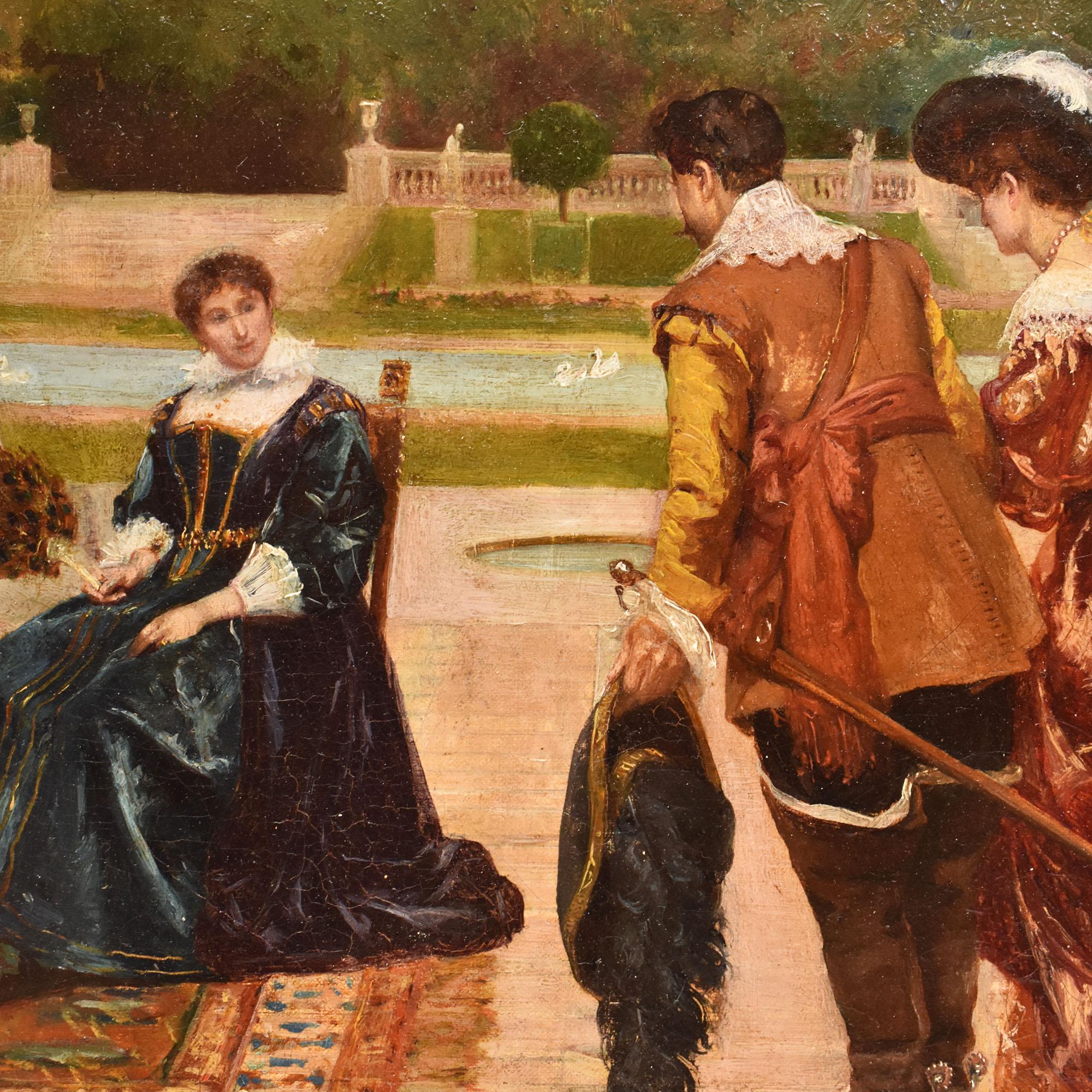 Antikes Gemälde, Edle elegante Kleider, Filippo Baratti, Öl auf Leinwand, 19. im Zustand „Gut“ im Angebot in Breganze, VI