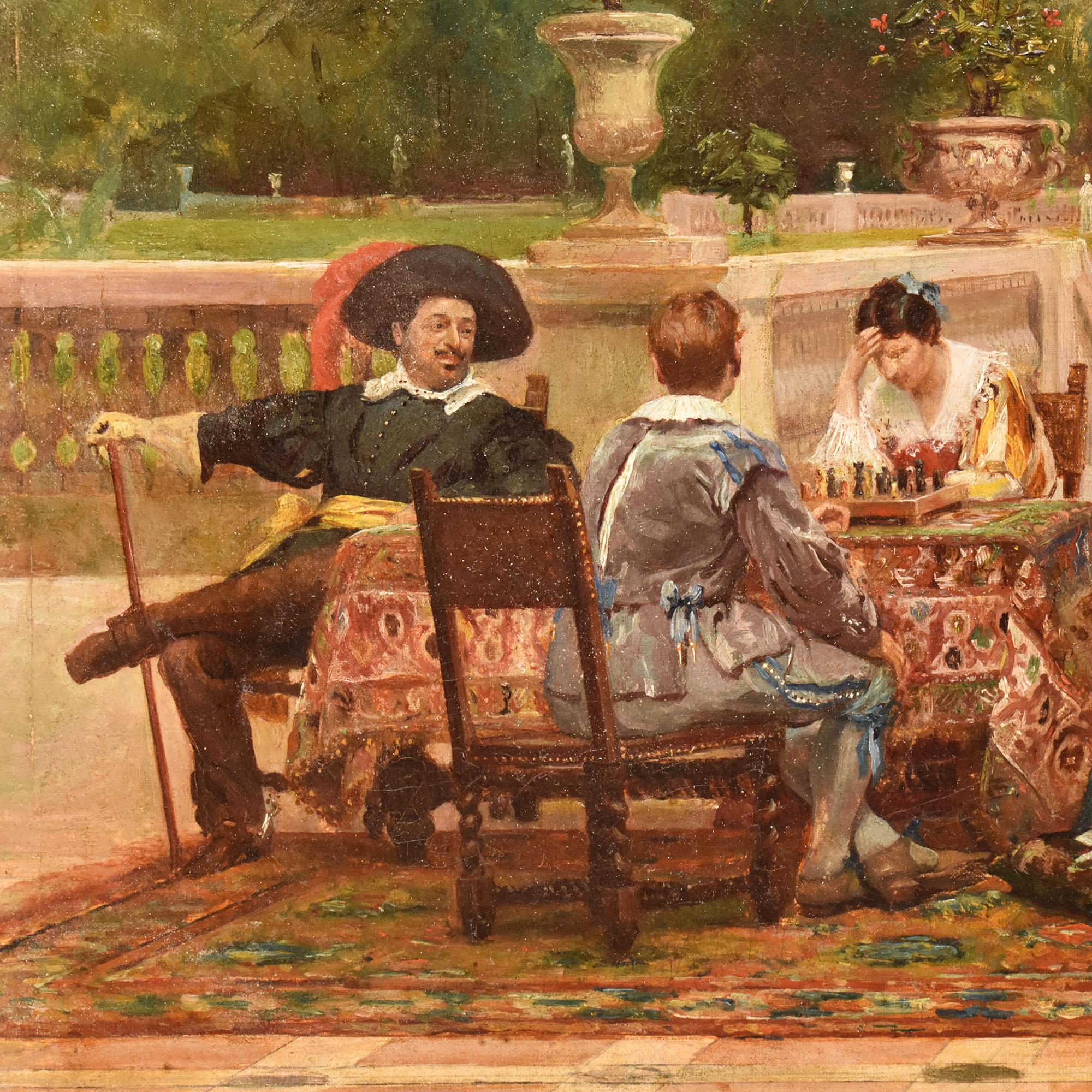 Antikes Gemälde, Edle elegante Kleider, Filippo Baratti, Öl auf Leinwand, 19. (Handbemalt) im Angebot