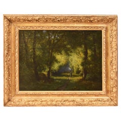 Petit tableau, Paysage, Sous-bois et sentier, Barbizon, huile sur bois, XIXe siècle