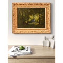 Petit tableau, Paysage, Sous-bois et sentier, Barbizon, huile sur bois, XIXe siècle