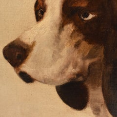 Antique Painting, Portrait of a Hunting Dog, Pointer or French Pointer, Oil, 19th Century