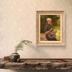 Tableau français ancien, portrait d'une jeune femme, huile sur toile, fin du XIXe siècle