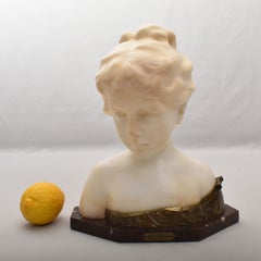 Scultura Antica In Alabastro, Busto Femminile, Giovane Donna, Fine Del XIX
