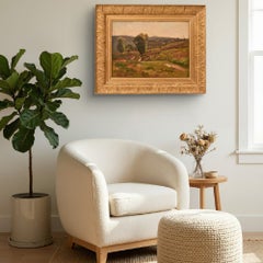 Antico Quadro Con Paesaggio Collinare Francese, Olio Su Tela , Inizio XX Secolo