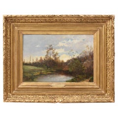 Antique Painting, French Landscape, Oil on Canvas, Late 19th Century