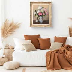 Floral Still Life, Hydrangeas in a Decorated Vase, Art Nouveau, Oil on Canvas, 20th Century