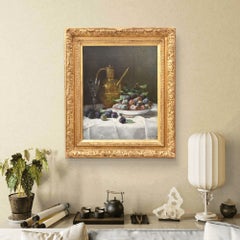 Antique Paintings, Still Life with Plums and Fruit, Oil on Canvas, 19th Century