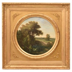Antique Landscape Painting, Oil on Canvas, 19th Century.
