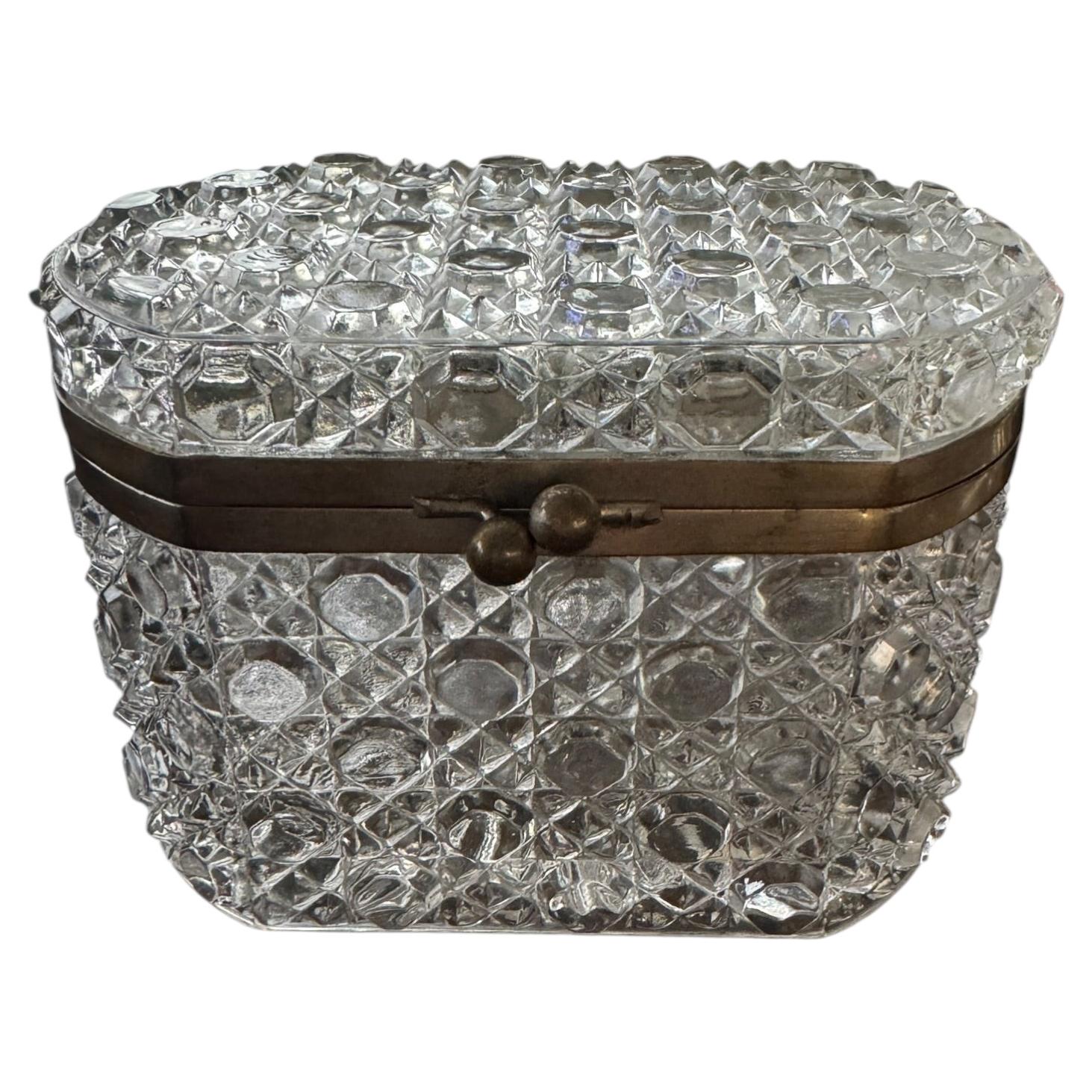 French Baccarat Style Casket Box With Silver Metal Trim For Sale