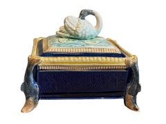 Circa 1900 English Majolica Swan Finial Sardine Box