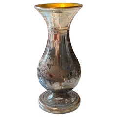 Antique European Etched Mercury Glass Vase Form Lamp Body