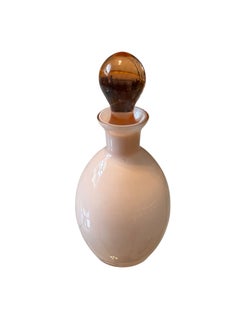 Mid Century Italian Blush Opaline Glass Decanter with Amber Stopper