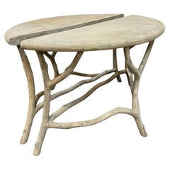 Pair of Faux Bois Cast Concrete Demilunes